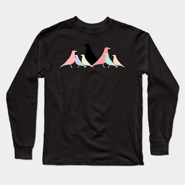 Le Corbusier inspired Eames bird Pastel gathering Long Sleeve T-Shirt by SLGA Designs